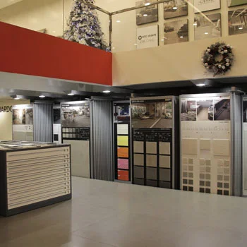 Tile display panels on the showroom ground floor
