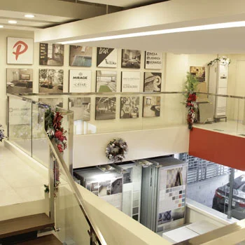 Upper showroom gallery overlooking the tile displays